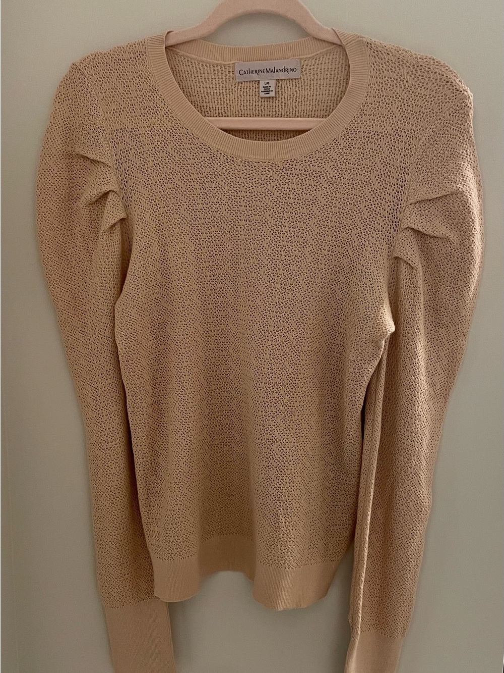 Catherine Malandrino Beige Open-Knit Crew Neck Sweater